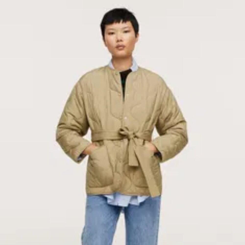 Mango Quilted Belted  Beige Puffer Jacket S Small